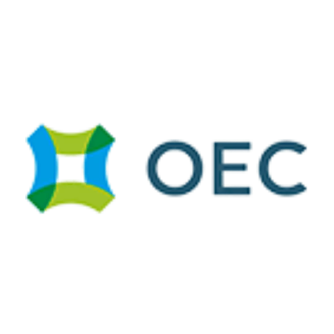 Logo da empresa OEC, interativa ao passar o mouse por cima ela aumenta de tamanho